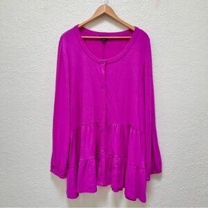 Lane Bryant Tiered Ruffle Button Down Top Blouse Long Sleeve‎ Purple